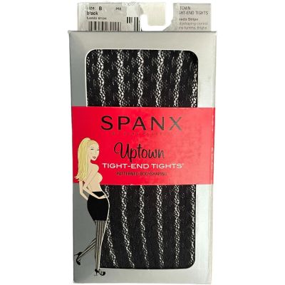 SPANX Uptown Tight End Tights Sz B Black Tuxedo Stripe Patterned Bodyshaping New